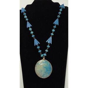 Vtg Style Aztec Carved Medallion Sun God Onyx Gold Tone Hand Wired Necklace